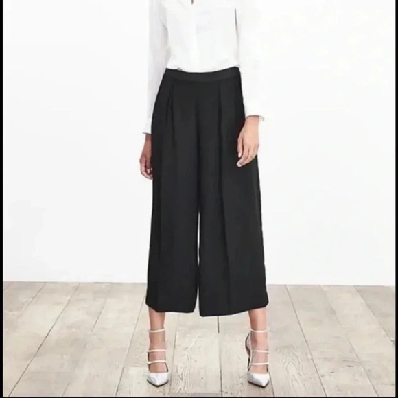 Topshop Wide Leg Pants High Waisted Cropped Pleated Palazzo Black Size 4 NWT - Picture 1 of 15